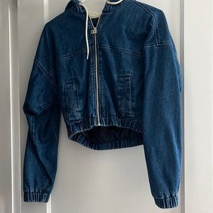 Pacsun jean jacket with fuzzy hood. Size small.
